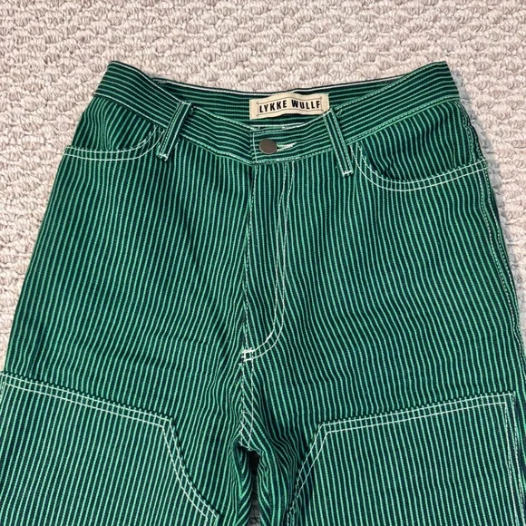 Lykke Wullf Workwear Denim Jeans in Green and Blue Railroad Stripe in Size 2 - Picture 3 of 7